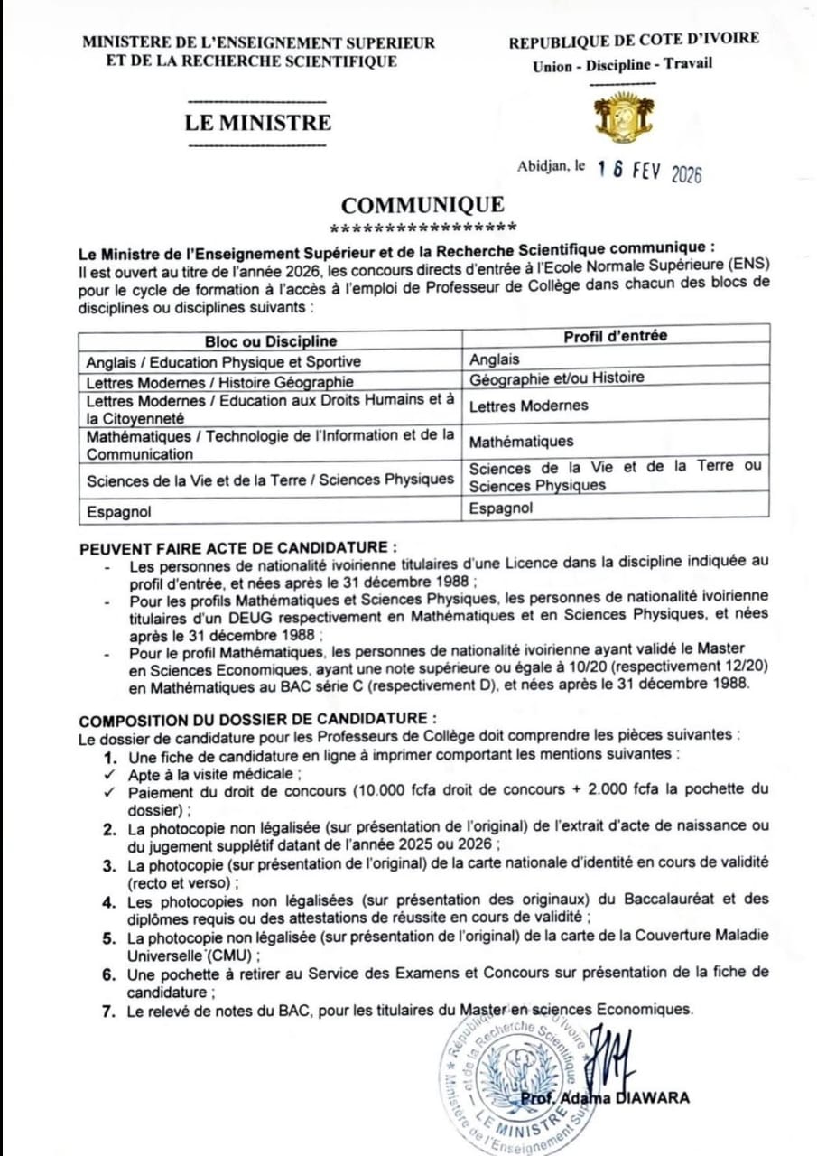 CONCOURS ENS 2026 / PROFESSEUR DE COLLEGE