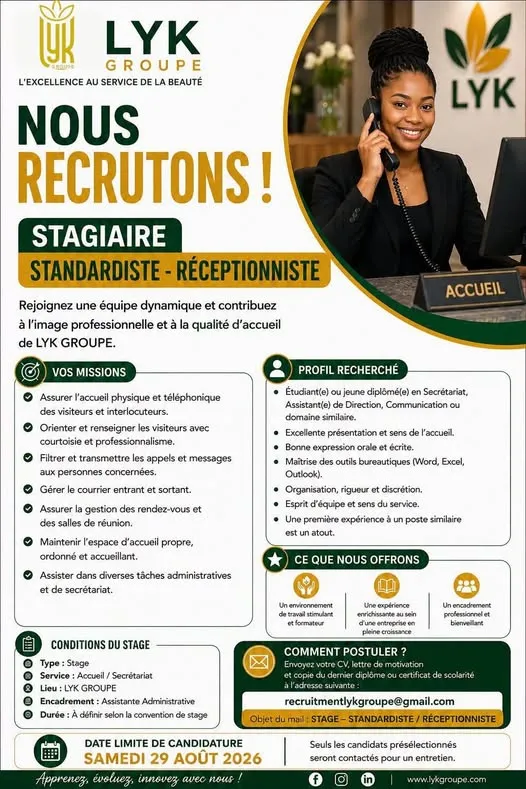 LYK GROUPE RECRUTE STANDARDISTE / RÉCEPTIONNISTE