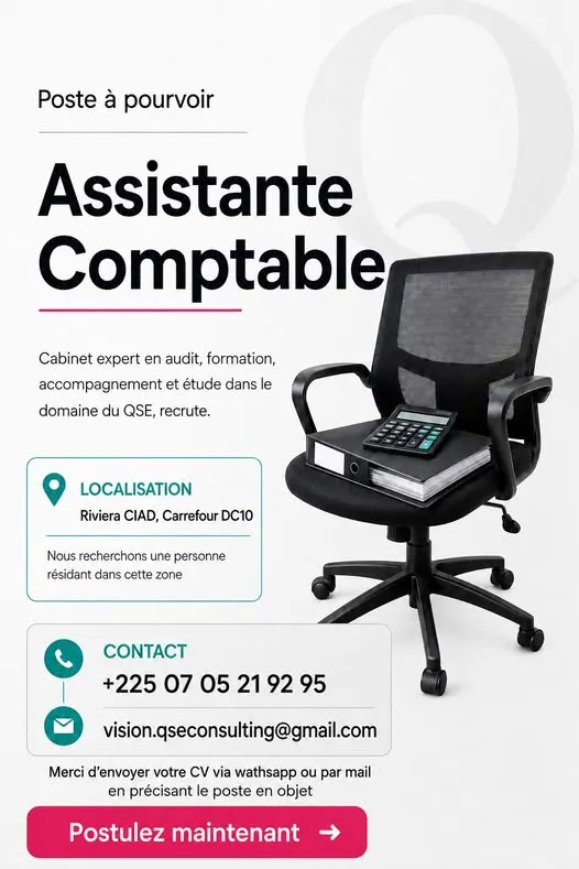 VISION QSE RECRUTE ASSISTANTE COMPTABLE