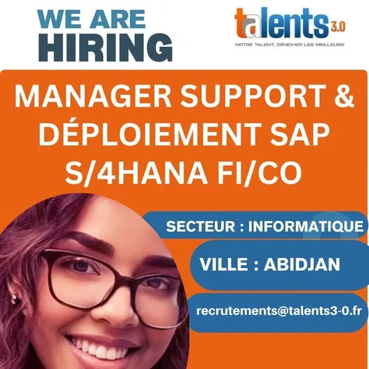 OFFRE D’EMPLOI - MANAGER SUPPORT & DÉPLOIEMENT SAP S/4HANA FI/CO