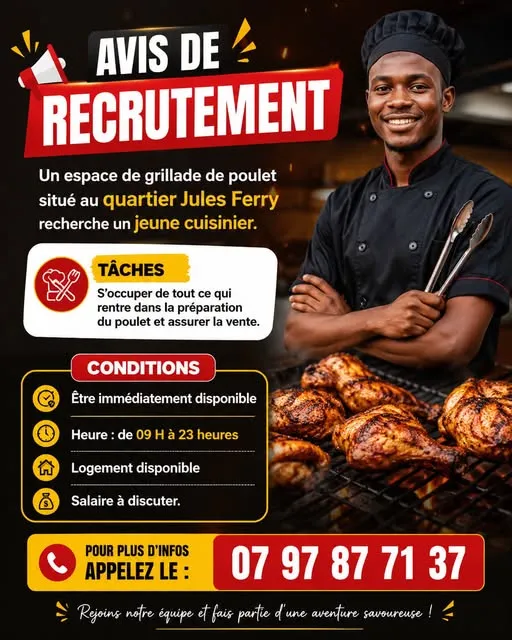 ESPACE DE GRILLADE RECRUTE CUISINIER