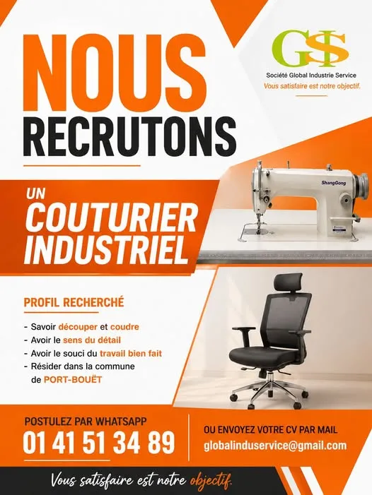 NOUS RECRUTONS UN COUTURIER INDUSTRIEL
