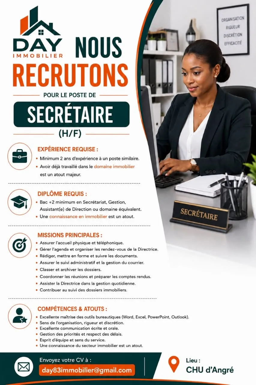 DAY IMMOBILIER RECRUTE ASSISTANTE