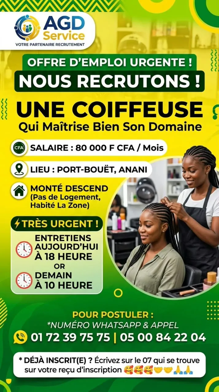 AGD RECRUTE COIFFEUSE PROFESSIONNEL