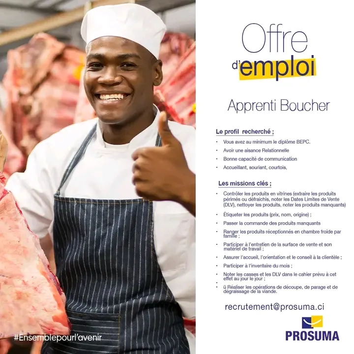 RECRUTEMENT UN APPRENTI BOUCHER