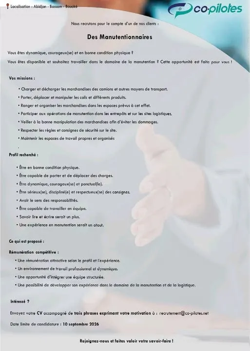 CO. PILOTE RECRUTE MANUTATIONNAIRE