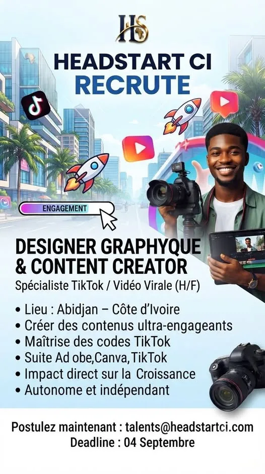 HEADSTART CI RECRUTE DESIGNER GRAPHIQUE & CONTENT CREATOR