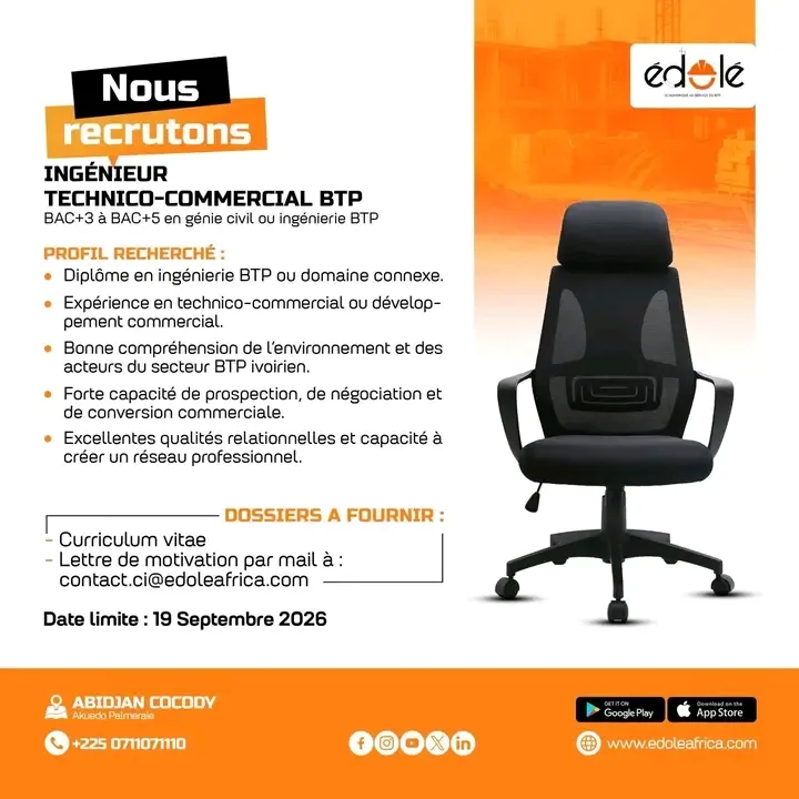 RECRUTEMENT TECHNICO - COMMERCIAL EN GENIE CIVIL /BTP