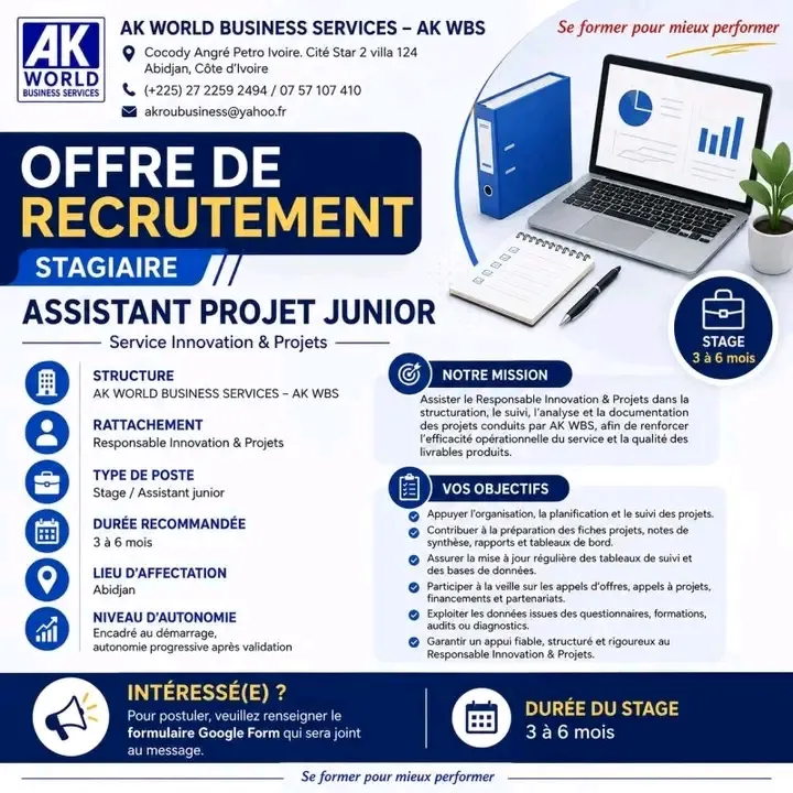 STAGIAIRE ASSISTANT PROJET JUNIOR