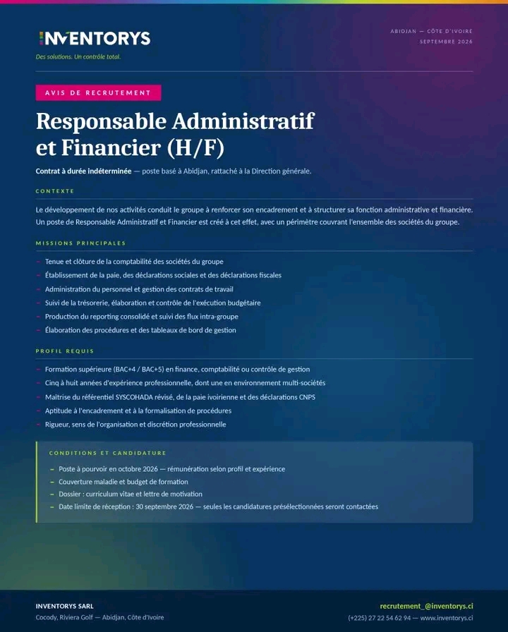 RESPONSABLE ADMINISTRATIF ET FINANCIER H/F
