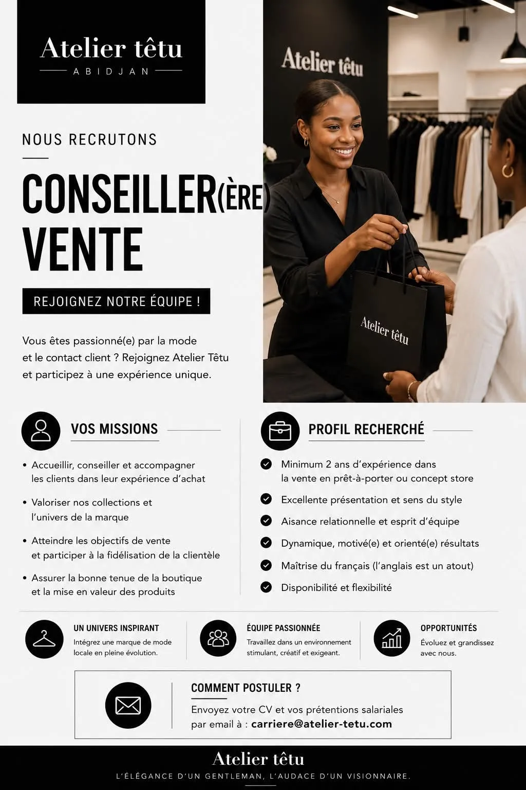 ATELIER TÊTU RECRUTE — CONSEILLER(ÈRE) DE VENTE