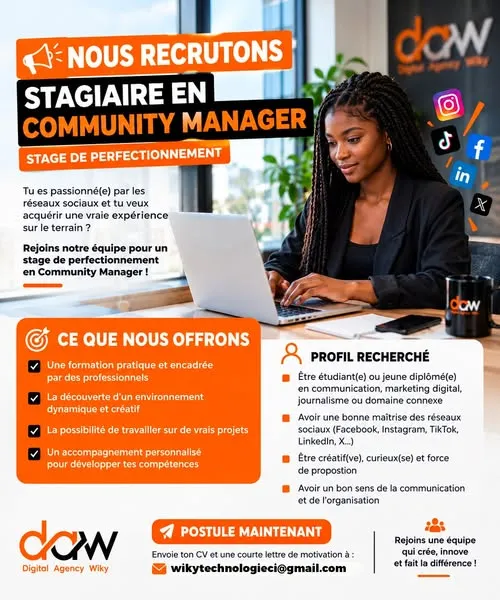 DIGITAL AGENCY WIKY RECRUTE STAGIAIRE COMMUNITY MANAGER