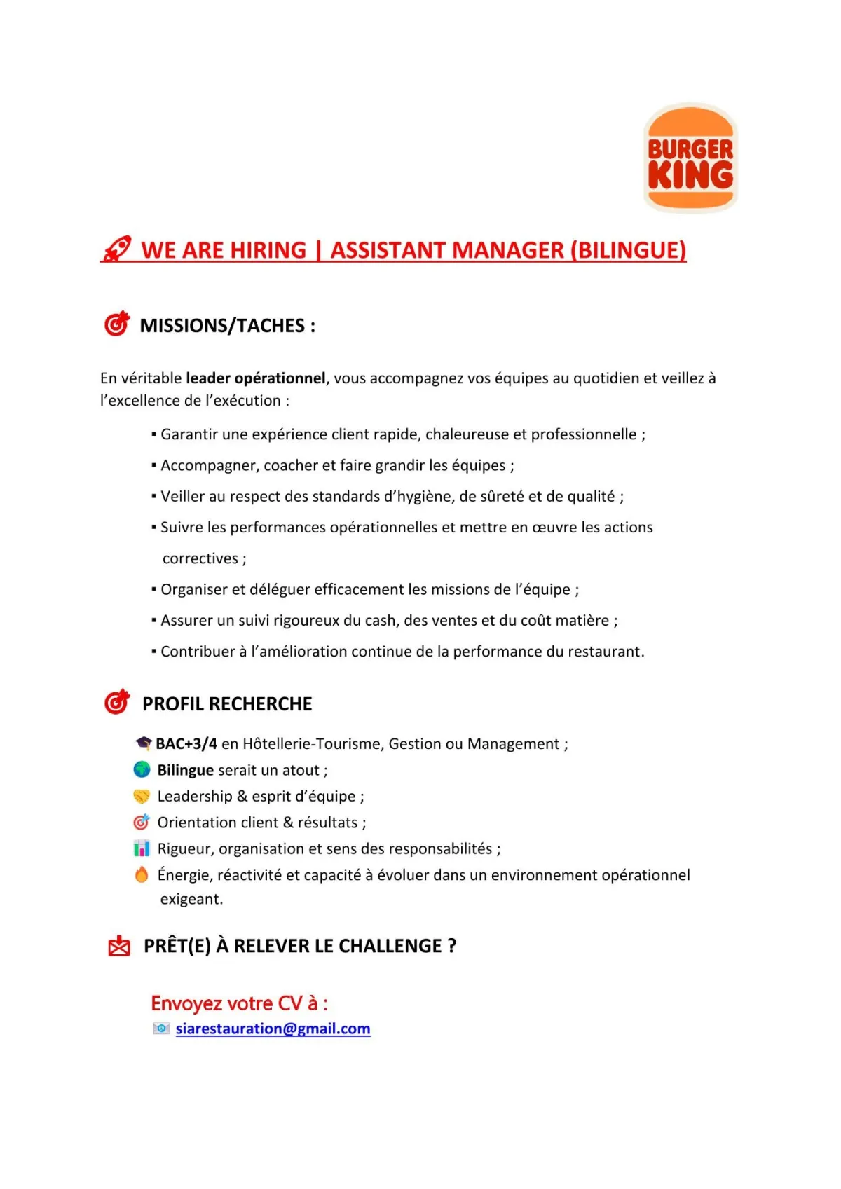 RECRUTEMENT ASSISTANT (E) MANAGER (BILINGUE) (H/F)
