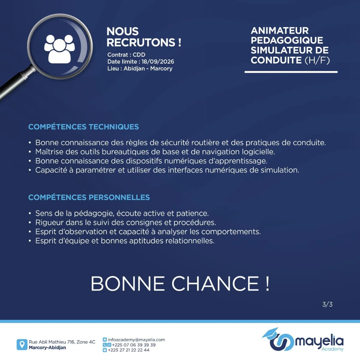 RECRUTEMENT 𝐀𝐍𝐈𝐌𝐀𝐓𝐄𝐔𝐑 𝐏𝐄𝐃𝐀𝐆𝐎𝐆𝐈𝐐𝐔𝐄 𝐒𝐈𝐌𝐔𝐋𝐀𝐓𝐄𝐔𝐑 𝐃𝐄 𝐂𝐎𝐍𝐃𝐔𝐈𝐓𝐄