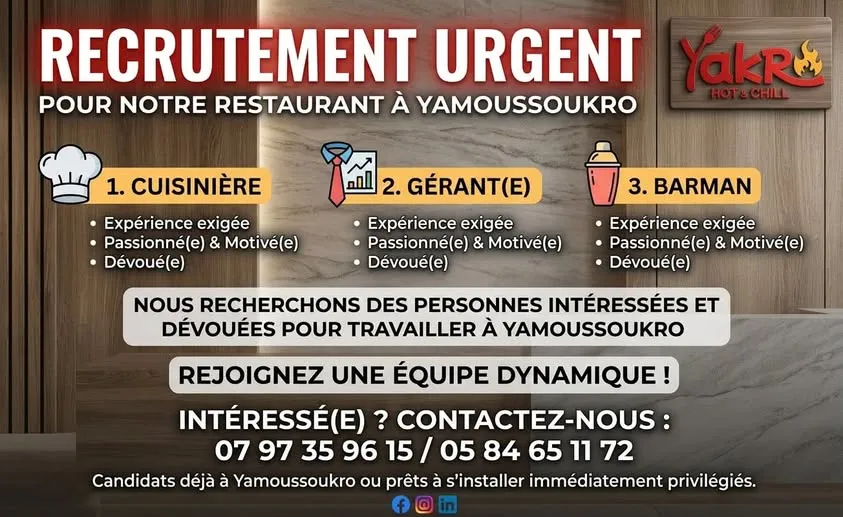RESTAURANT RECRUTE PLUSIEURS POSTES