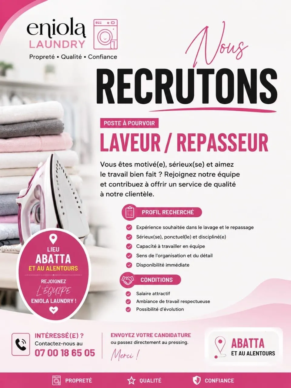 ANIOLA RECRUTE LAVEUR REPASSUER