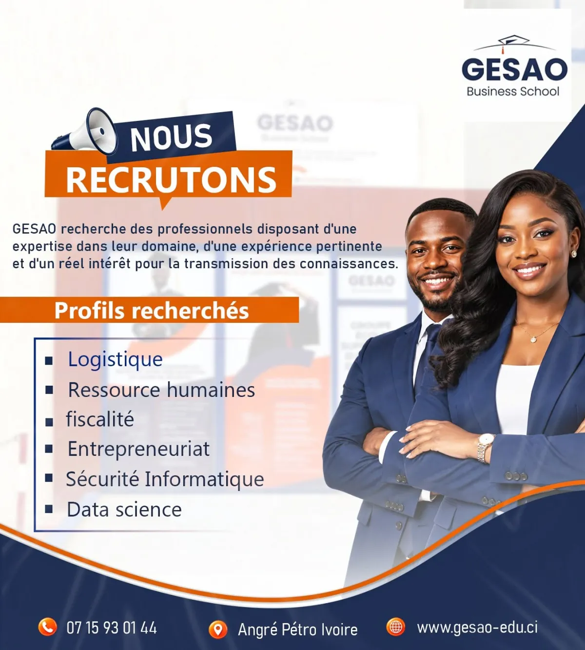 GESAO RECRUTE PLUSIEURS ENSEIGNANTS