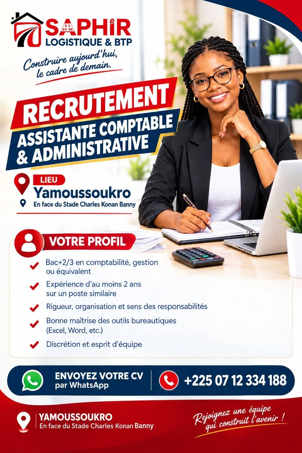 RECRUTEMENT D'UNE ASSISTANTE COMPATBLE ADMINISTRATIVE