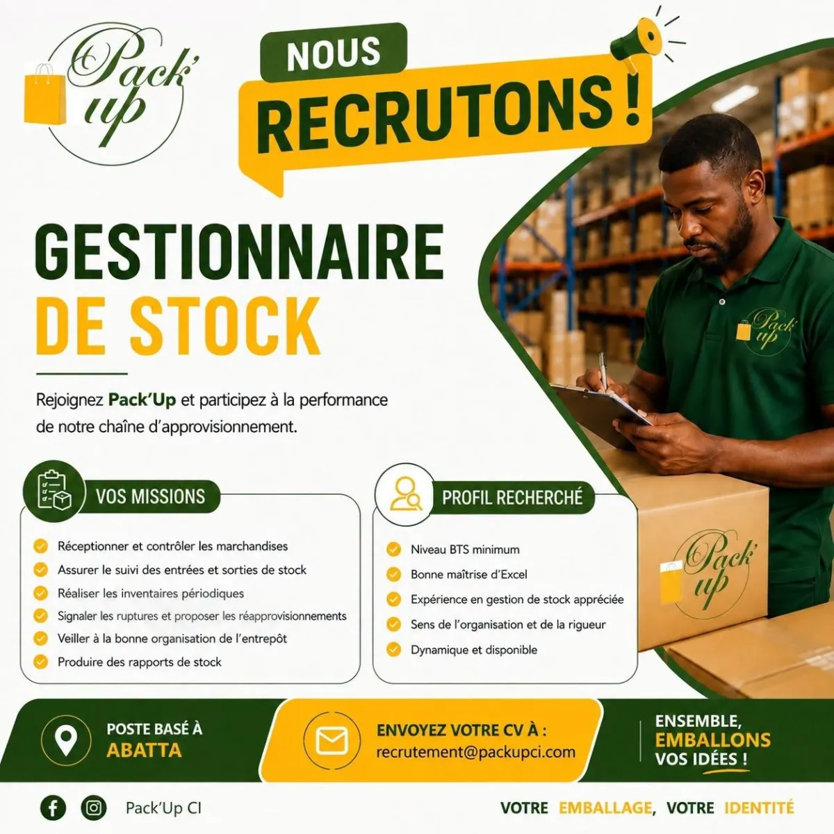 RECRUTEMENT GESTIONNAIRE DE STOCK (H/F)