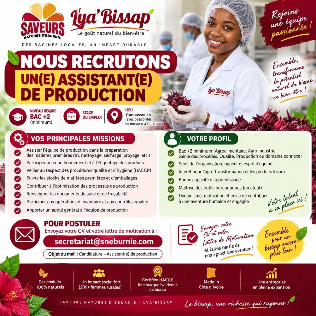 LYA’BISSAP RECRUTE ASSISTANT DE PRODUCTION (H/F)