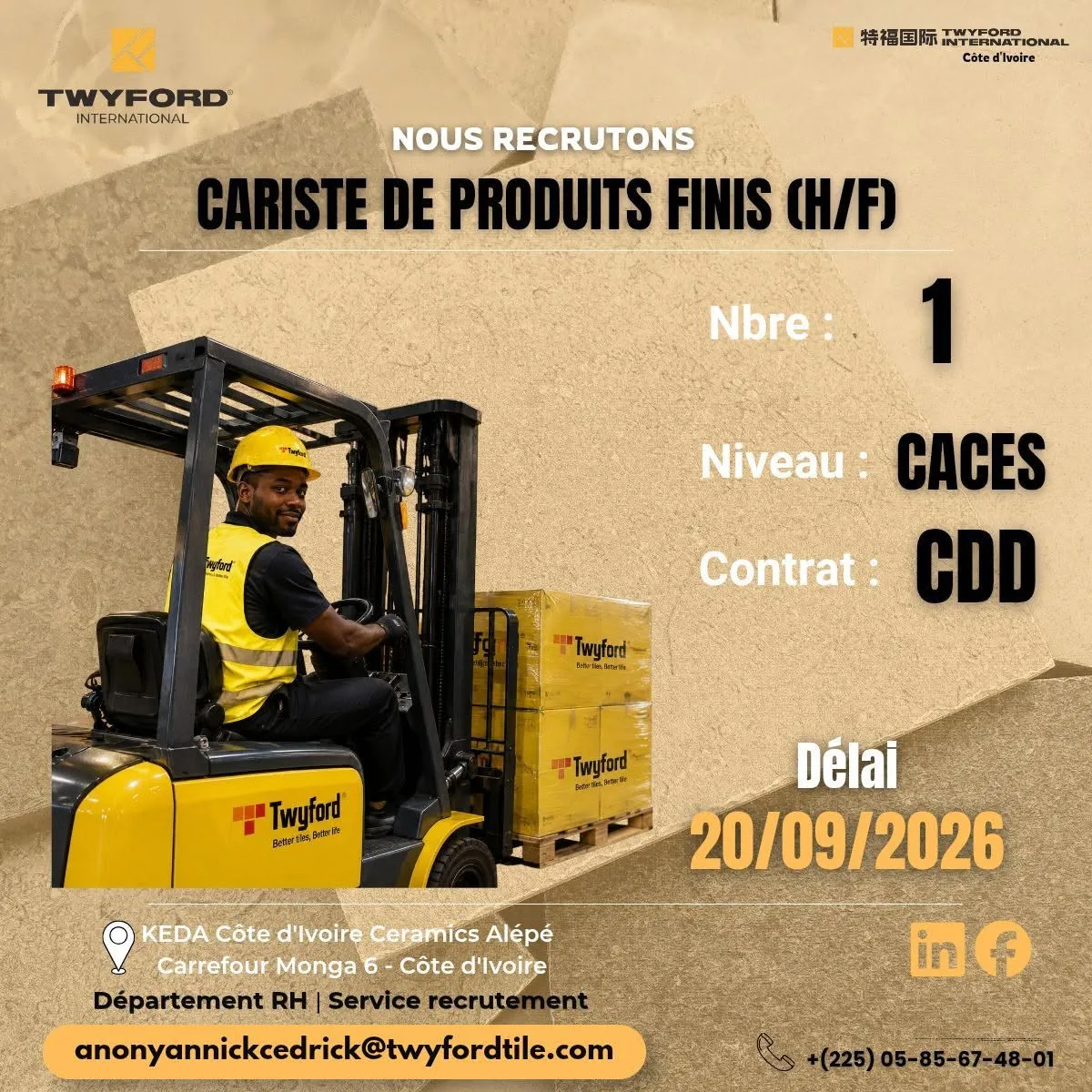 RECRUTEMENT CARISTE INDUSTRIEL (H/F)