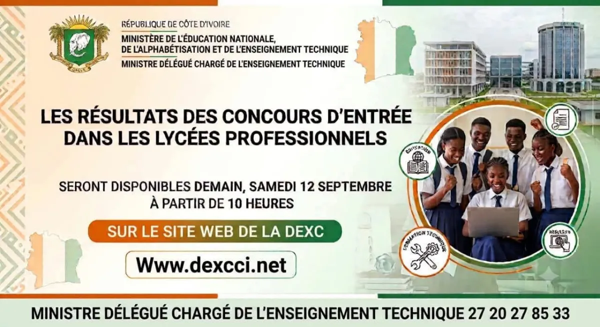 📢 COMMUNIQUÉ – RÉSULTATS DES CONCOURS D’ENTRÉE DANS LES LYCEES PROFESSIONNELS