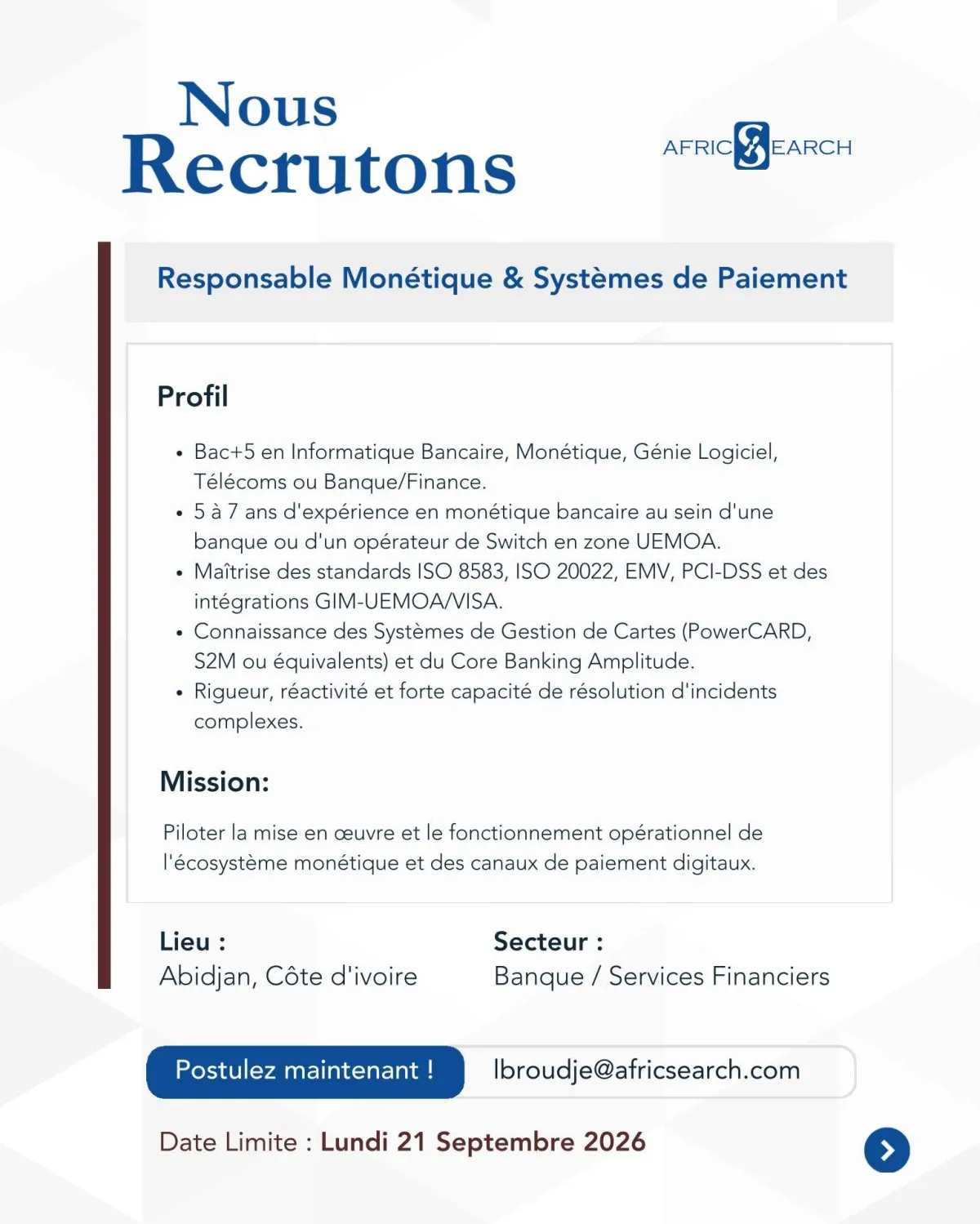 RESPONSABLE REFERENT MONETIQUE & SYSTEMES DE PAIEMENT