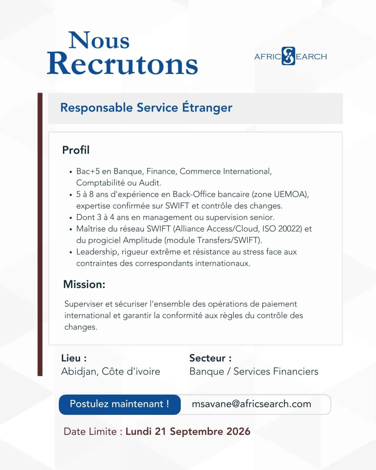 RESPONSABLE SERVICE ÉTRANGER H/F