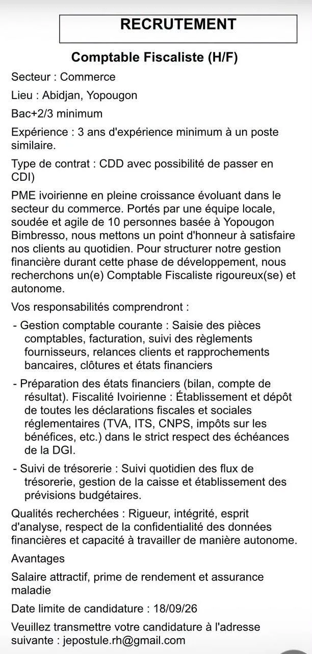 RECRUEMENT COMPTABLE FISCALITE (H/F)