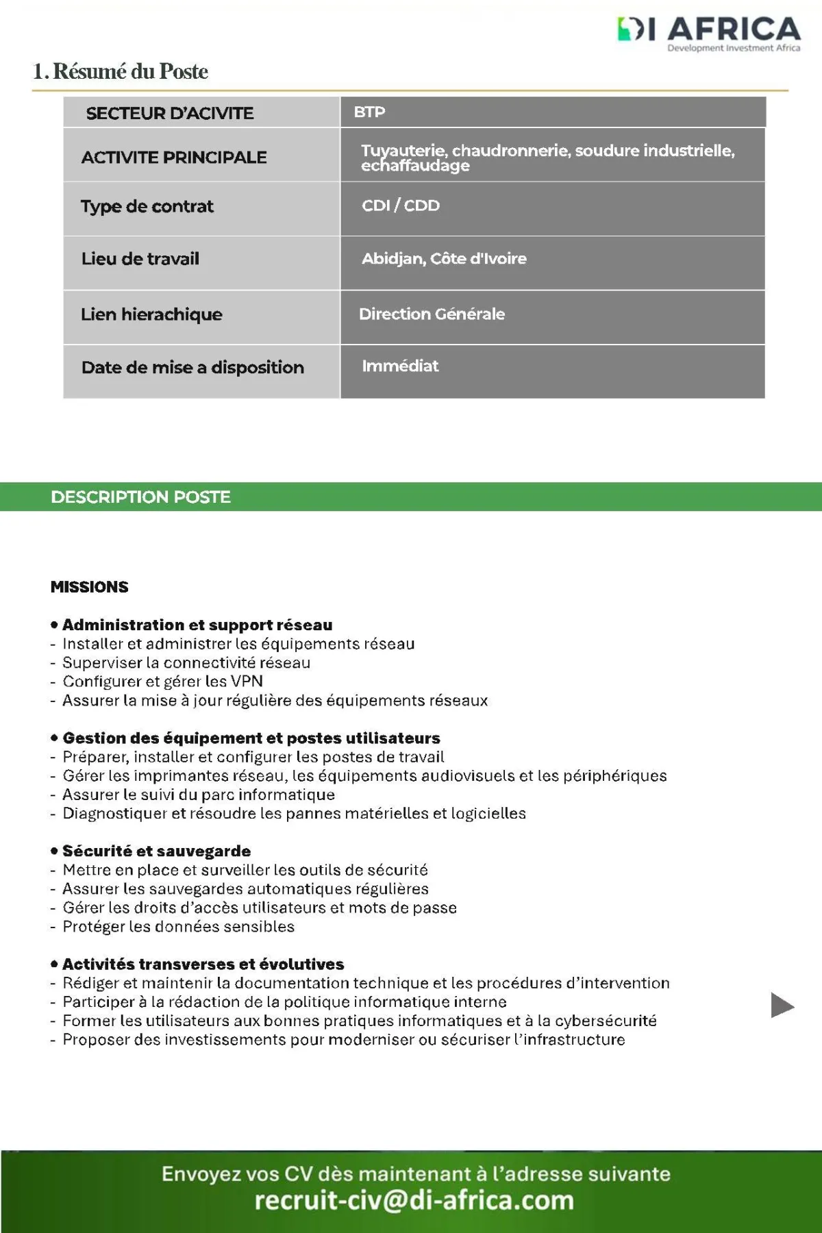 DI AFRICA CI RECRUTE INFORMATICIEN