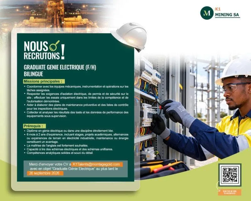 MINING SA RECRUTE GRADUAGE GENIE ELECTRIQUE (H/F)