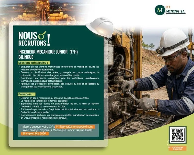 MINING SA RECRUTE INGENIEUR MECANIQUE (H/F)