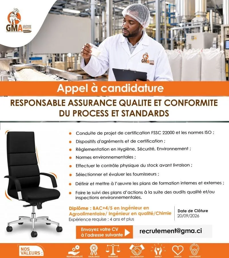 GMA RECRUTE RESPONSABLE ASSURANCE ET CONFORME