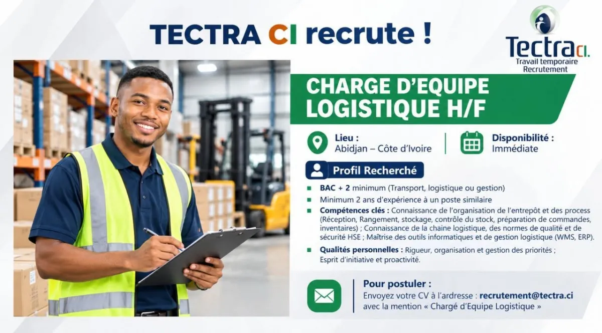RECRUTEMENT CHARGE D'EQUIPE LOGISTIQUE (H/F)