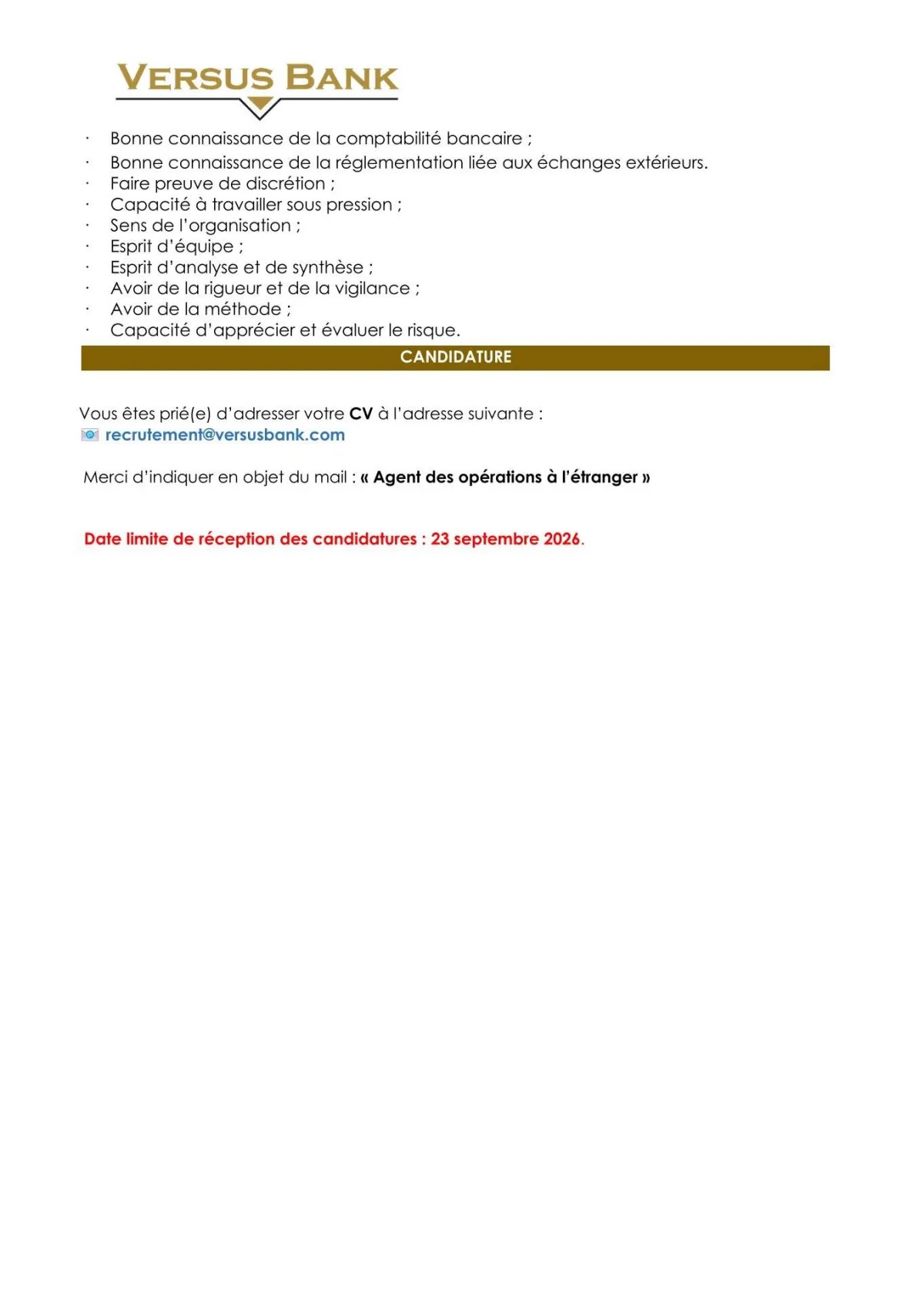 UN(E) AGENT DES OPÉRATIONS À L’ÉTRANGER (H/F)