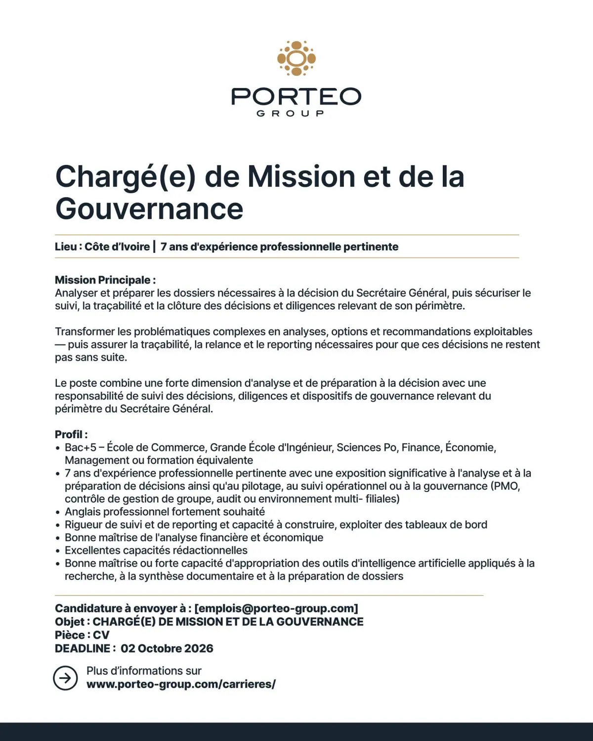 RECRUTEMENT CHARGE DE MISSION ET DE LA GOUVRNANCE