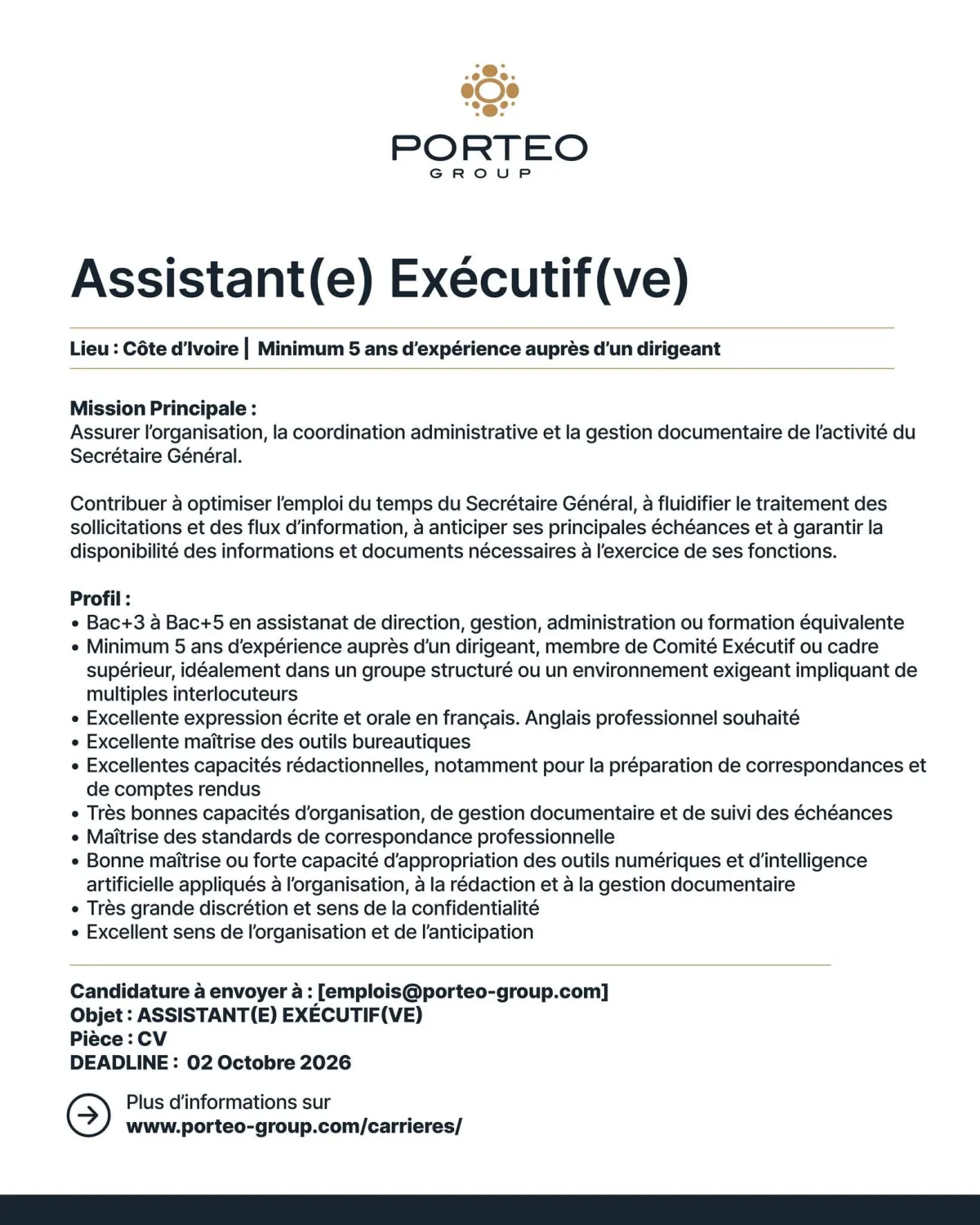 RECRUTEMENT ASSISTANT EXECUTIF (H/F)
