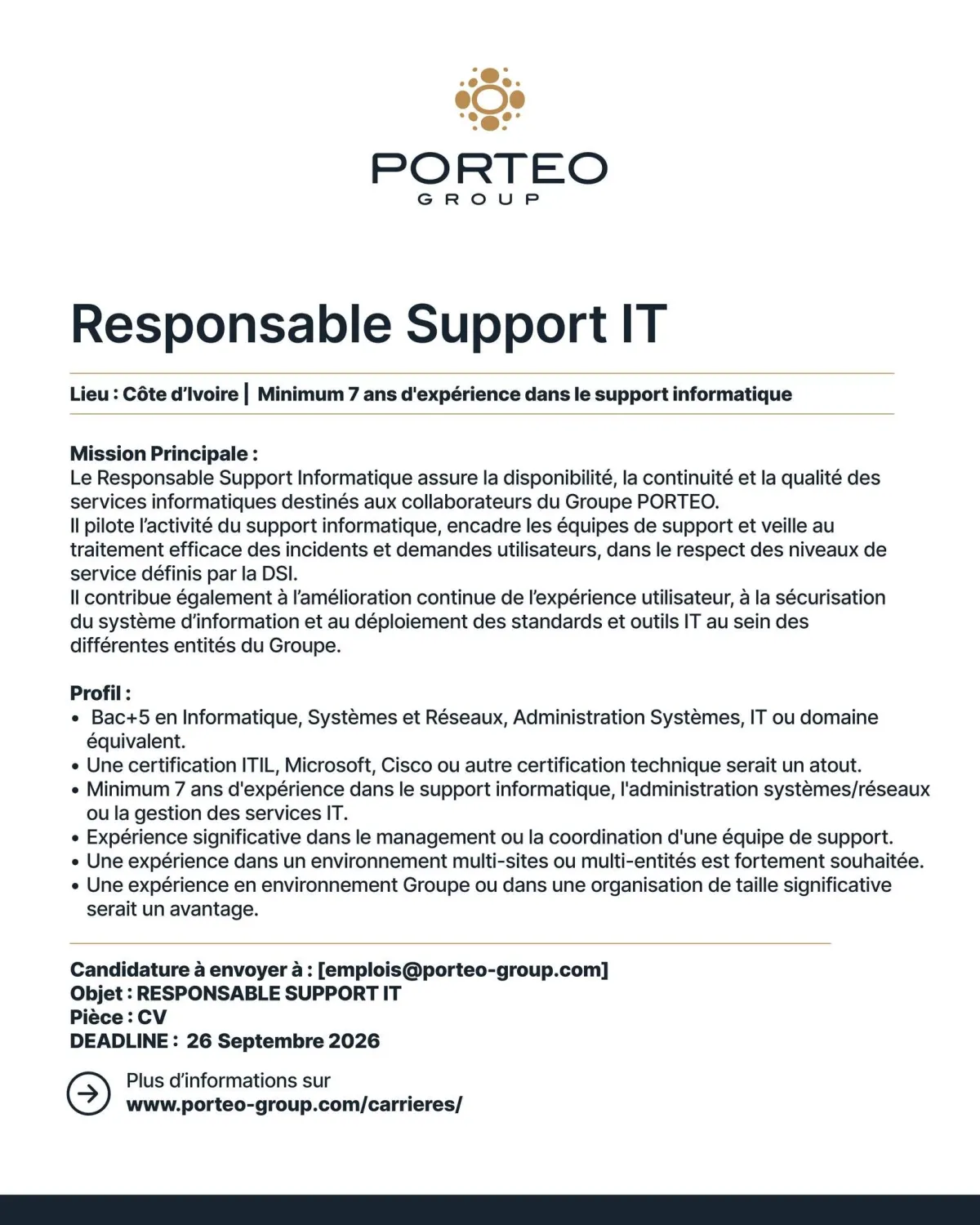RECRUTEMENT RESPOSABLE SUPPORT IT