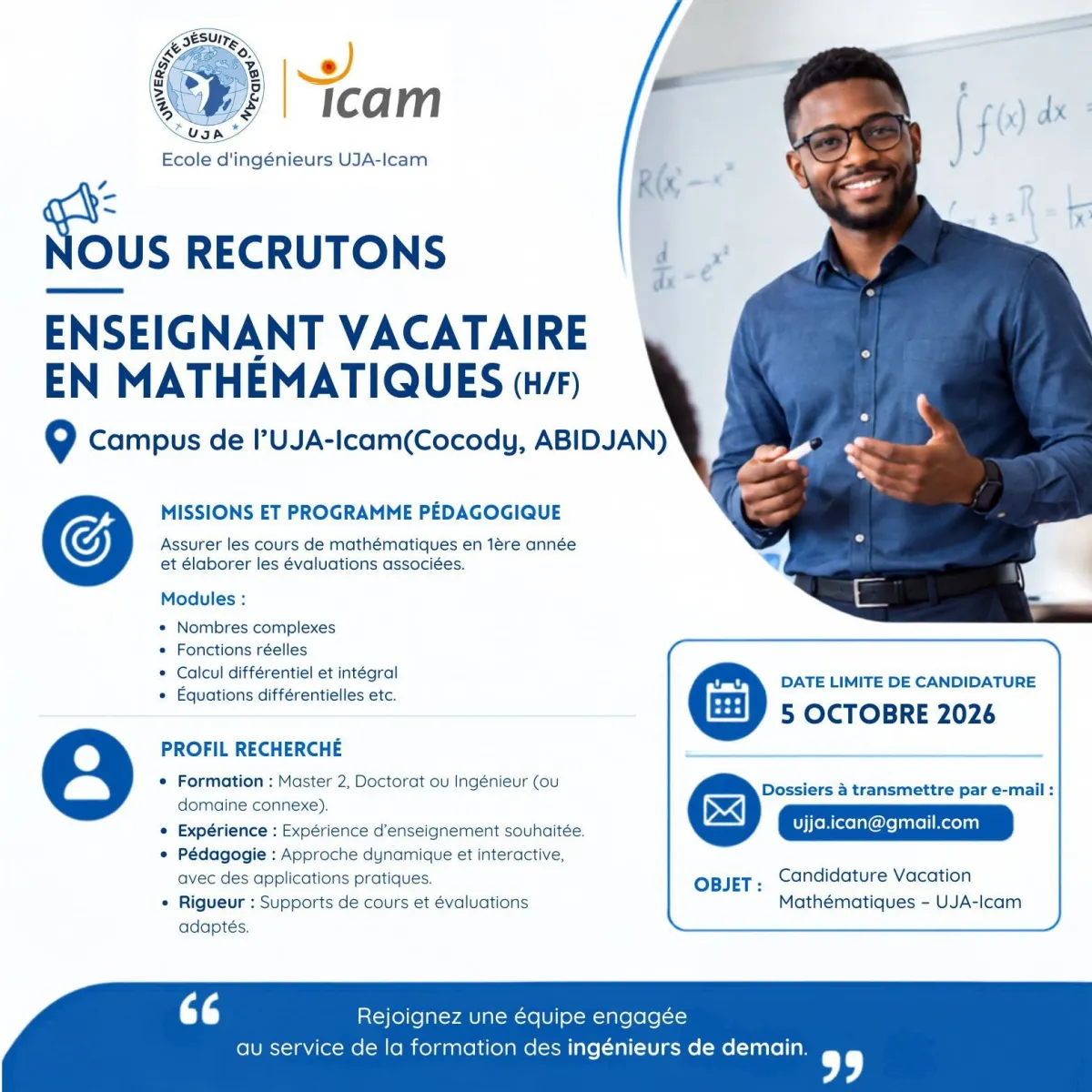RECRUTEMENT ENSEIGNANT VACATAIRE EN MATHEMATIQUE (H/F)