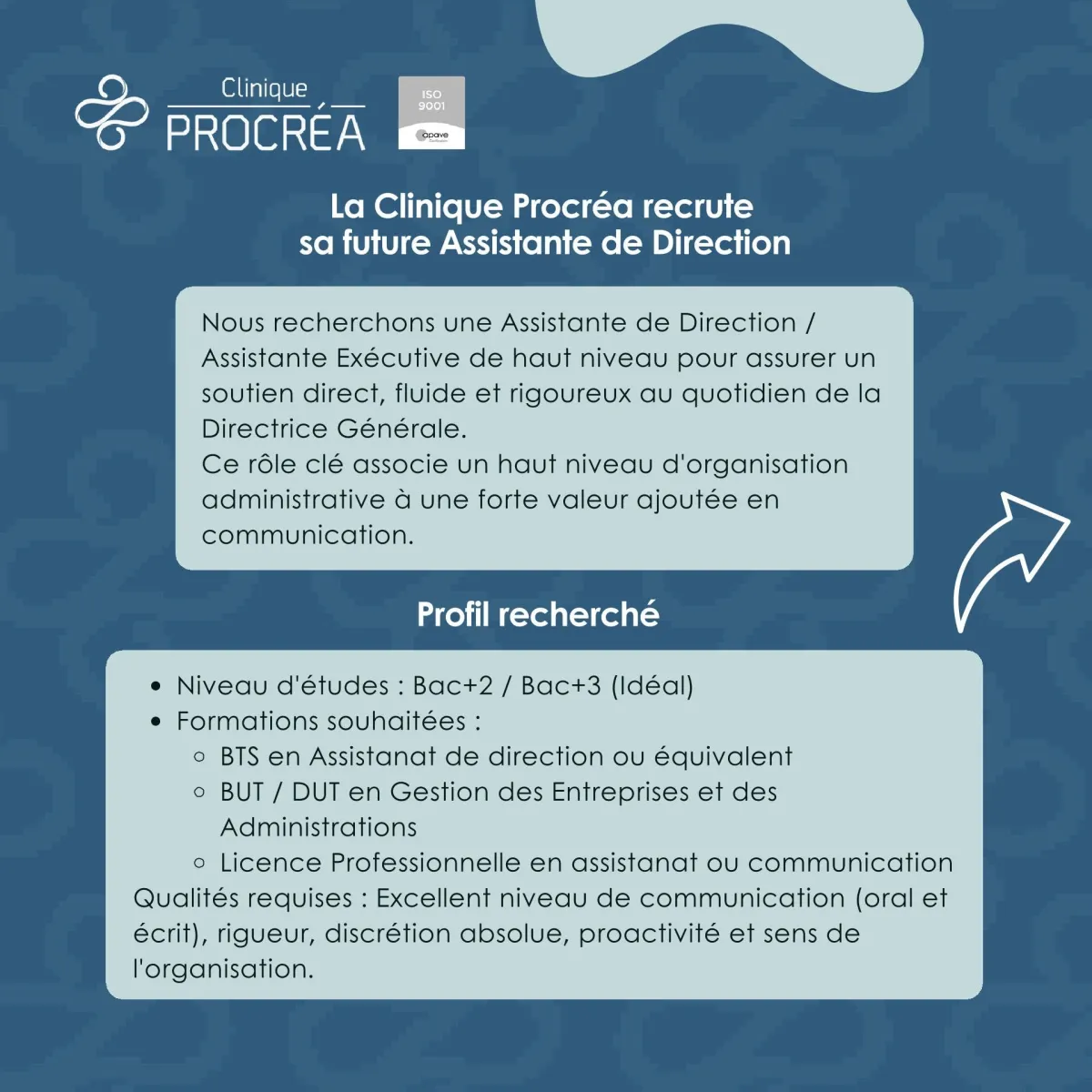 CLINIQUE RECRUTE ASSISTANT DE DIRECTION (H/F)