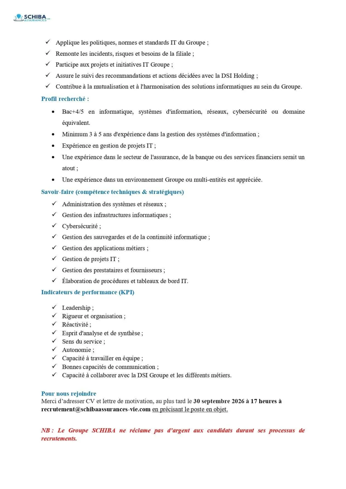 RESPONSABLE DES SYSTEMES D'INFORMATION (RSI) (H/F)
