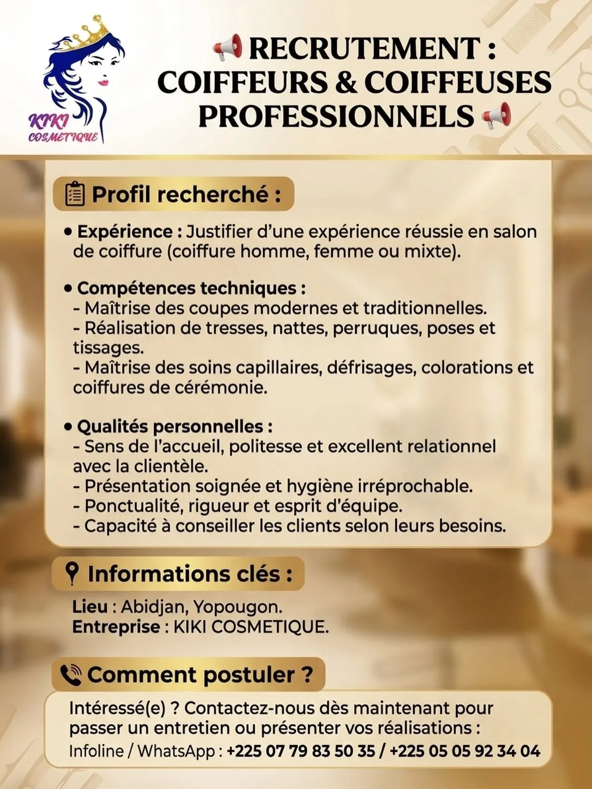 RECRUTEMENT COIFFEURS / COIFFEUSES PROFESSIONNELS