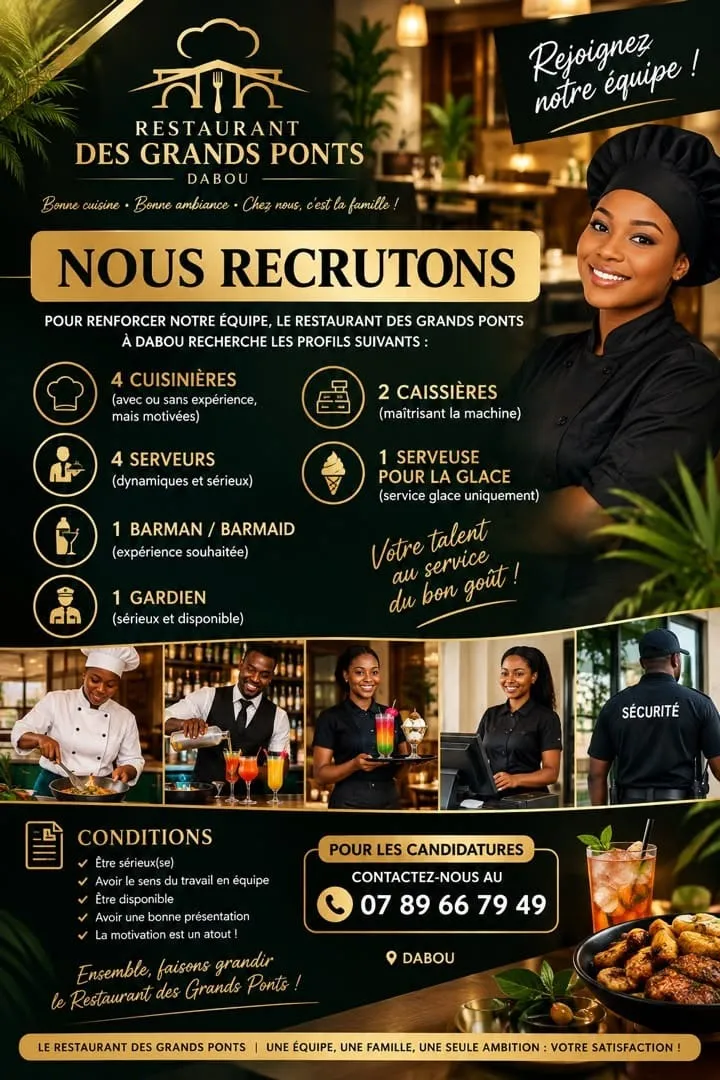RECRUTEMENT DE PLUSIEURS POSTES RESTAU