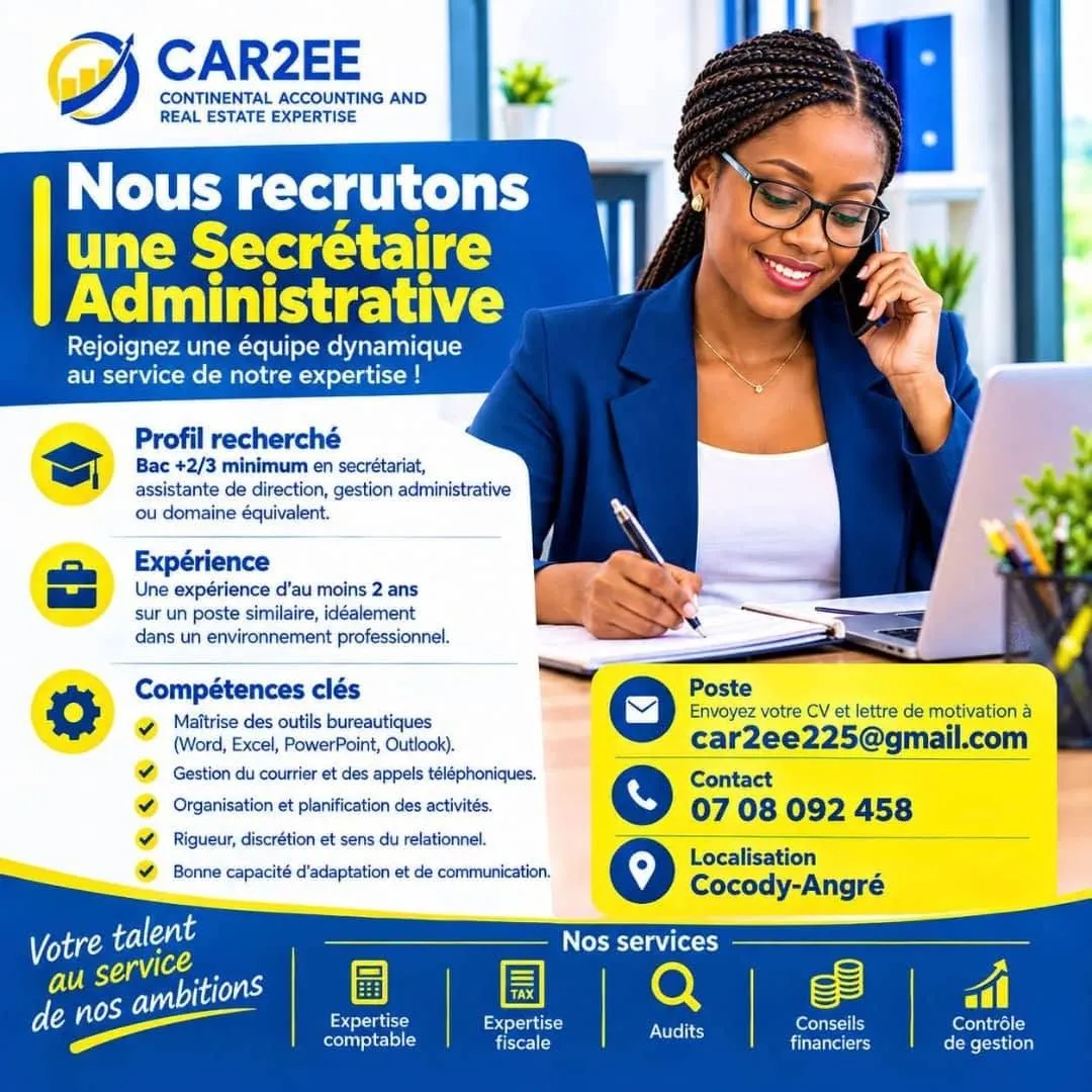 RECRUTEMENT UNE SECRETAIRE ADMINISTRATIVE
