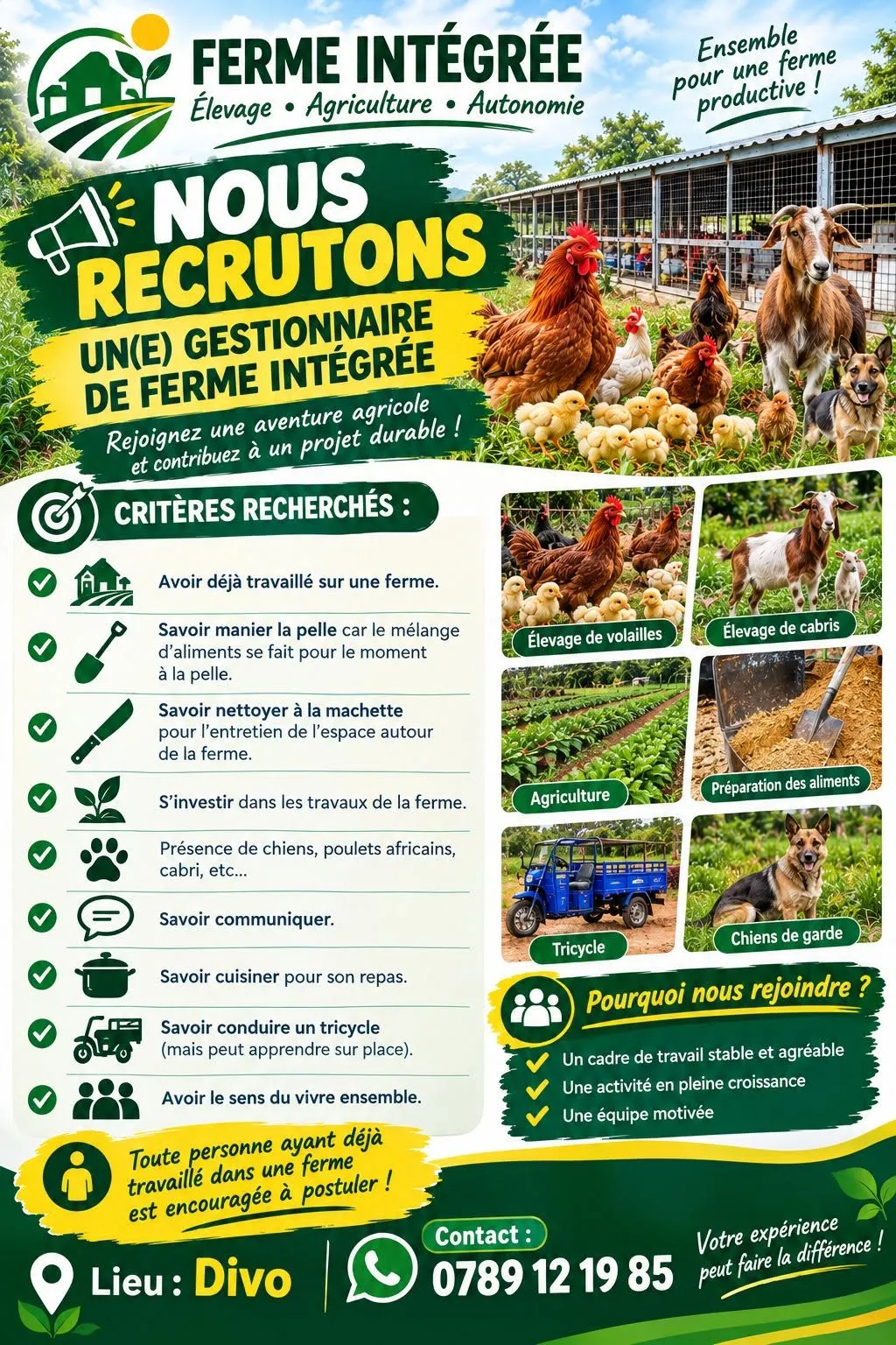 RECRUTEMENT GESTIONNAIRE DE FERME
