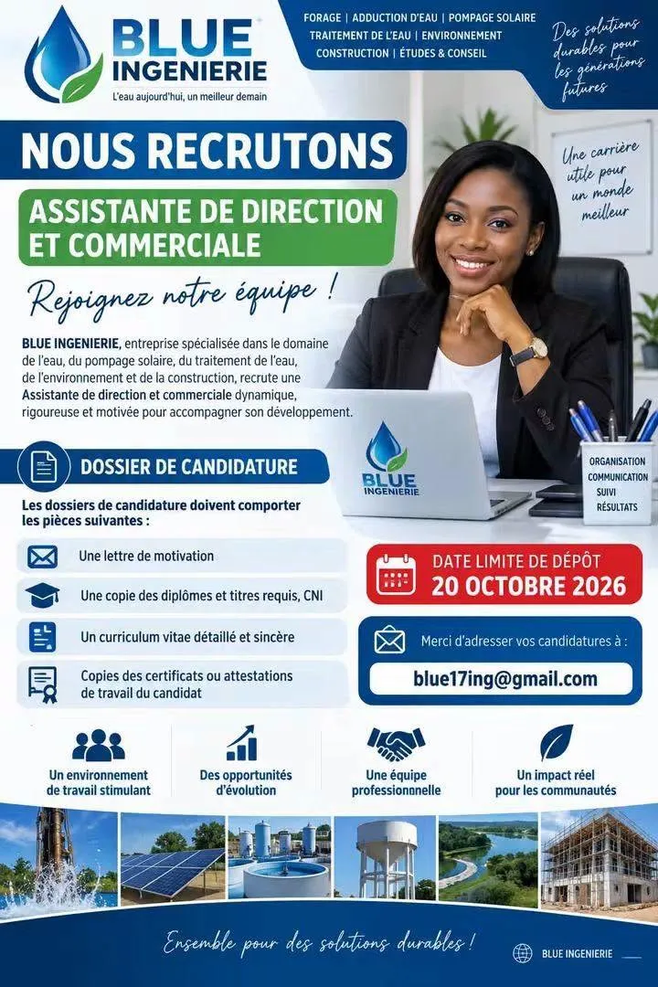 Offre d'emploi ASSISTANTE DE DIRECTION ET COMMERCIALE