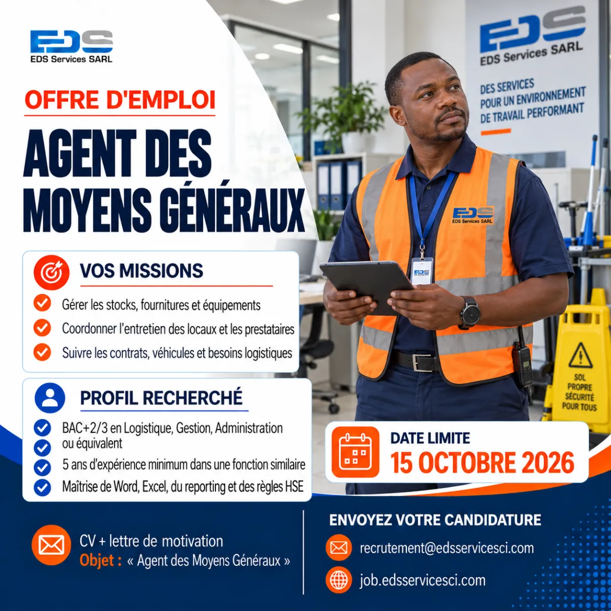 Offre d'emploi RECRUTEMENT AGENT DES MOYENS GENERAUX