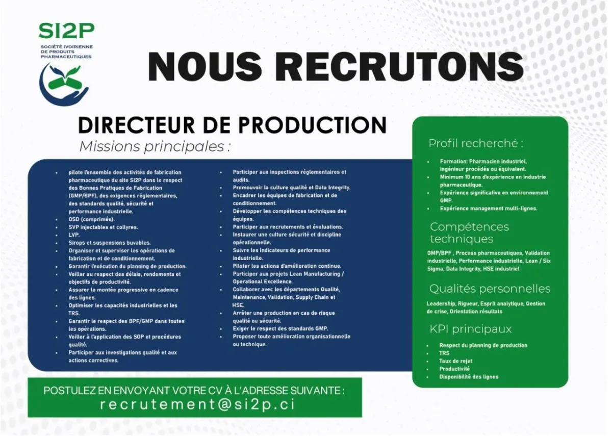 RECRUTEMENT DIRECTUER DE PRODUCTION