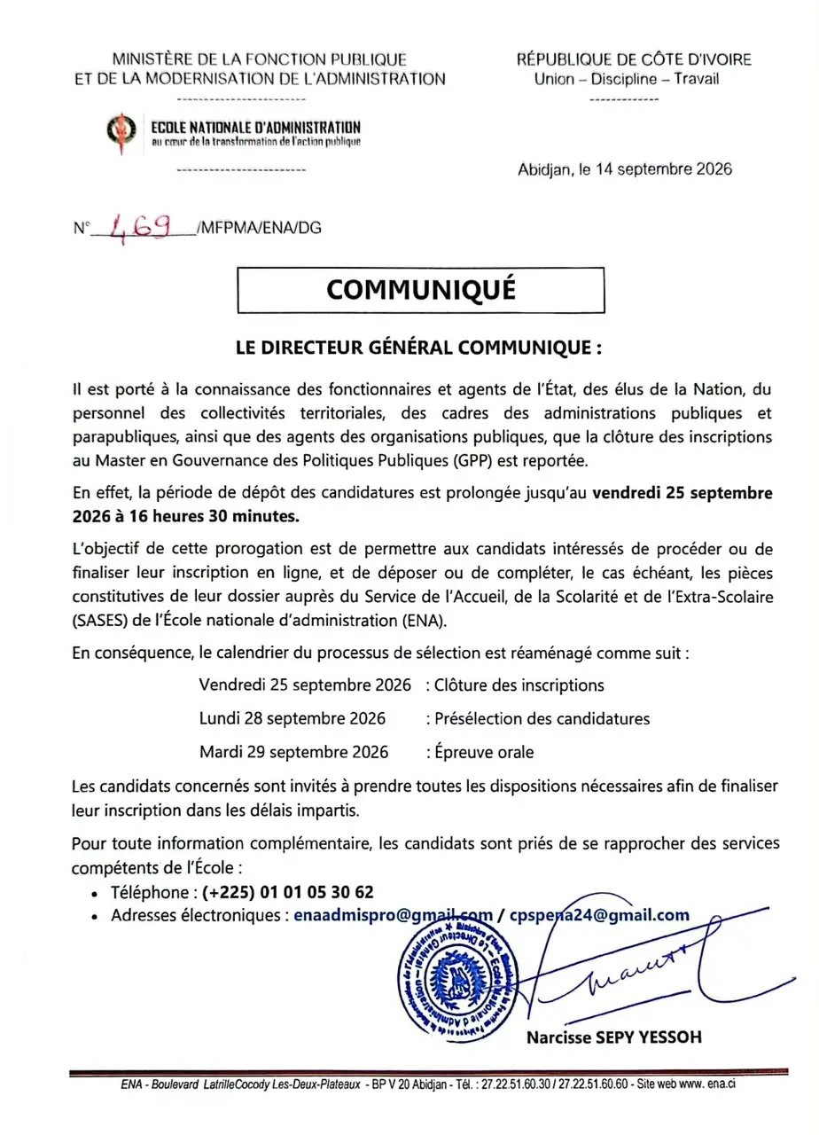 COMMUNIQUÉ: #ENA2026 #CONCOURS #FONCTIONPUBLIQUE #ADMINISTRATION