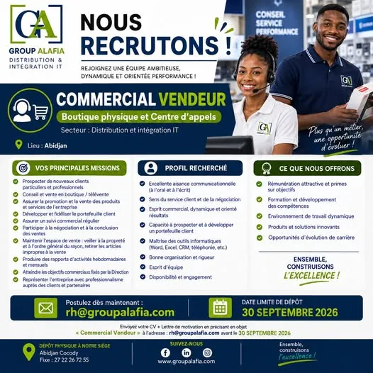 NOUS RECRUTONS – COMMERCIAL VENDEUR (H/F)